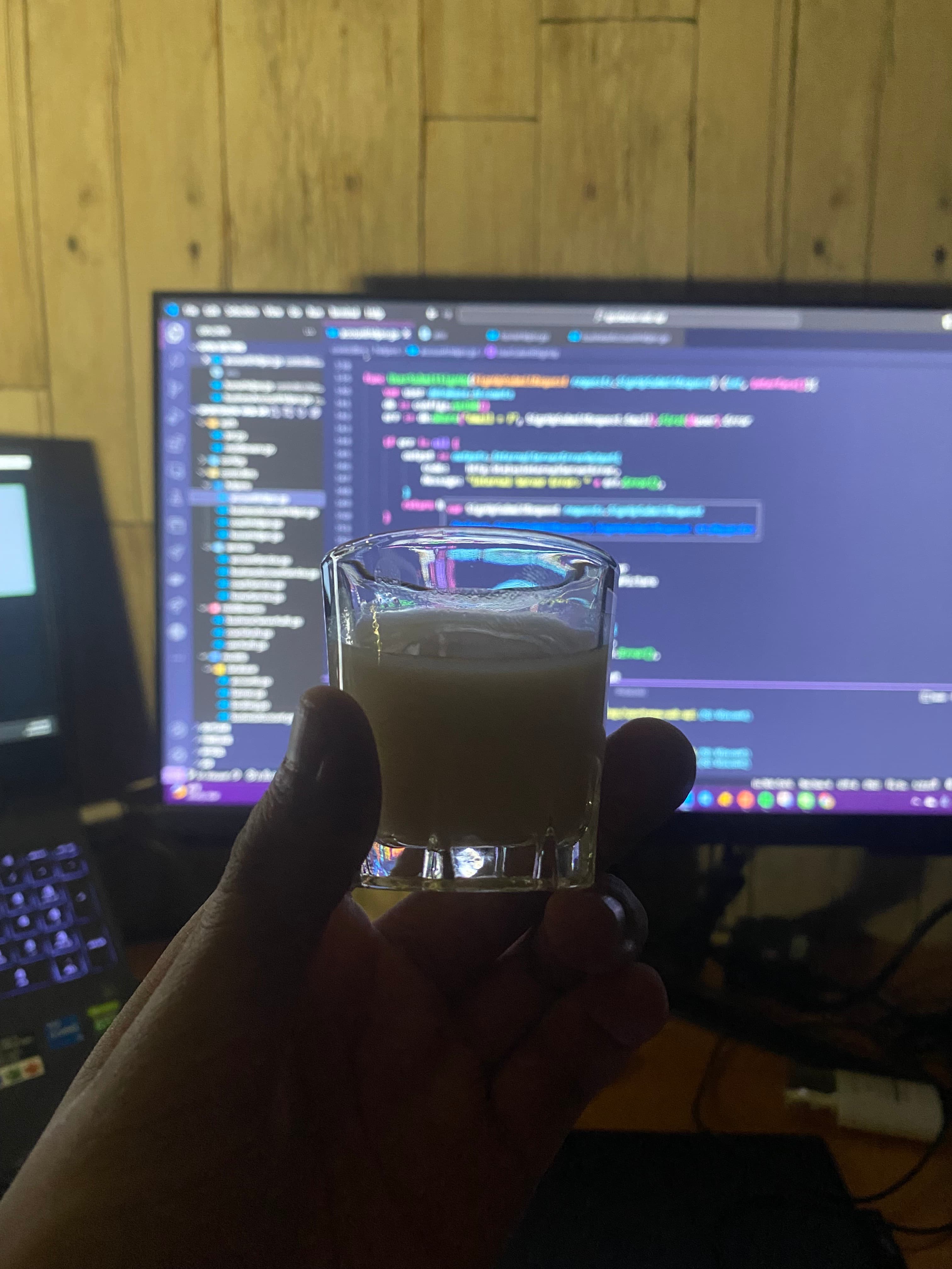 Makgeolli next to keyboard